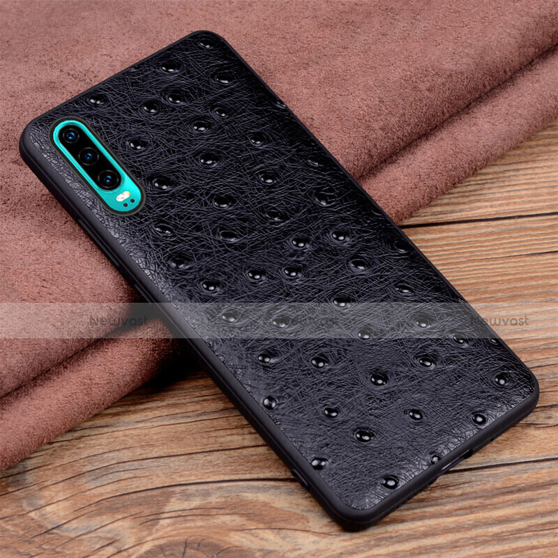 Soft Luxury Leather Snap On Case Cover R03 for Huawei P30 Black