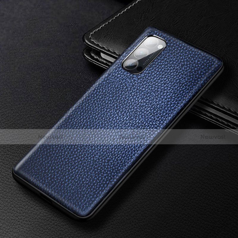 Soft Luxury Leather Snap On Case Cover R03 for Oppo Reno4 5G Blue