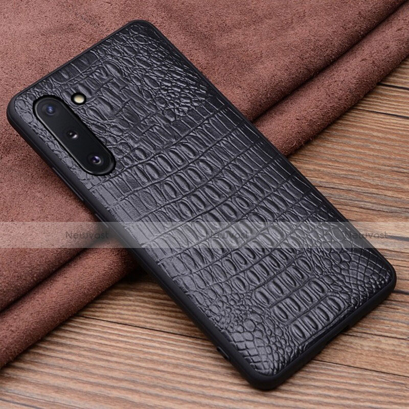 Soft Luxury Leather Snap On Case Cover R03 for Samsung Galaxy Note 10 Black