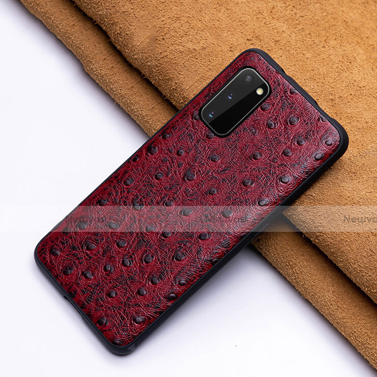 Soft Luxury Leather Snap On Case Cover R03 for Samsung Galaxy S20 5G Red