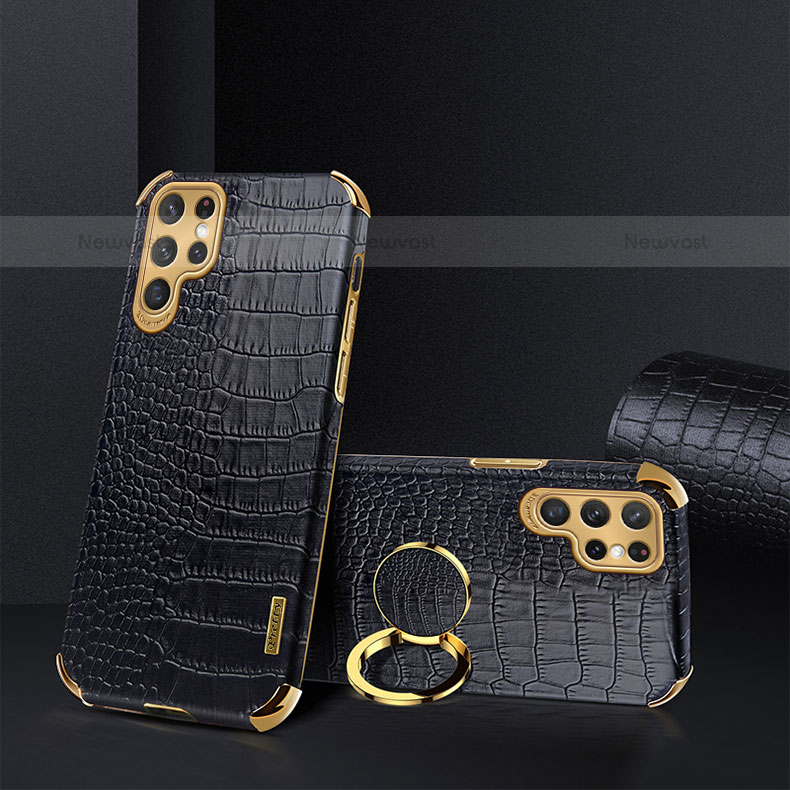 Soft Luxury Leather Snap On Case Cover R03 for Samsung Galaxy S21 Ultra 5G Black