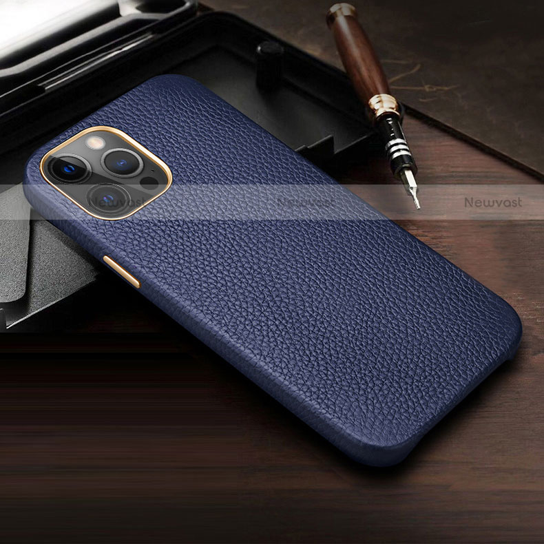 Soft Luxury Leather Snap On Case Cover R04 for Apple iPhone 12 Pro Blue