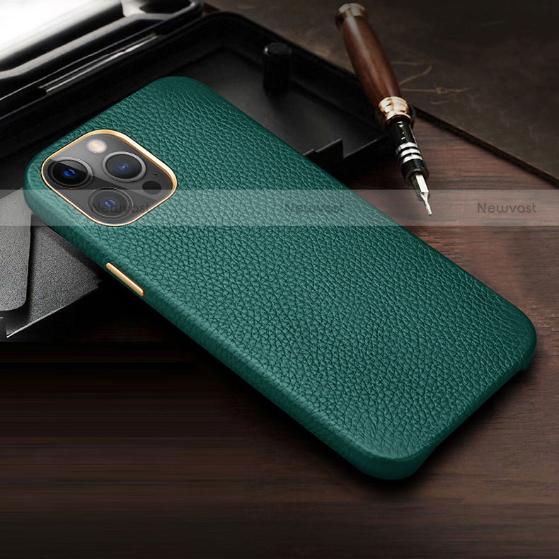 Soft Luxury Leather Snap On Case Cover R04 for Apple iPhone 12 Pro Green