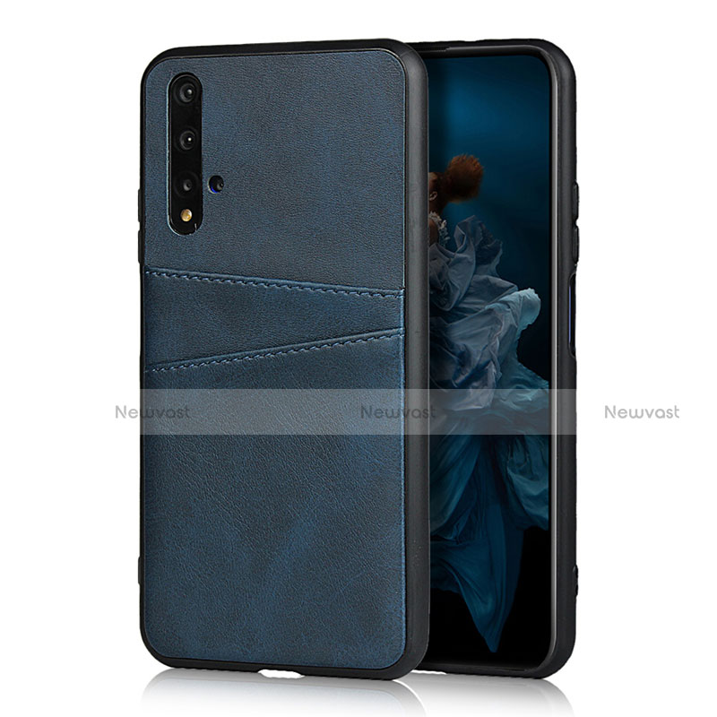 Soft Luxury Leather Snap On Case Cover R04 for Huawei Honor 20 Blue