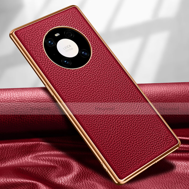 Soft Luxury Leather Snap On Case Cover R04 for Huawei Mate 40 Pro Red