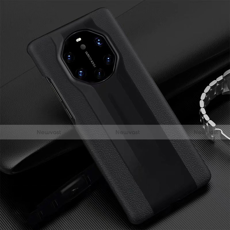 Soft Luxury Leather Snap On Case Cover R04 for Huawei Mate 40 RS Black