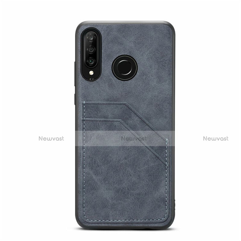 Soft Luxury Leather Snap On Case Cover R04 for Huawei Nova 4e Dark Gray