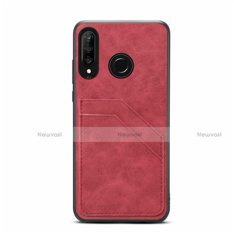 Soft Luxury Leather Snap On Case Cover R04 for Huawei Nova 4e Red