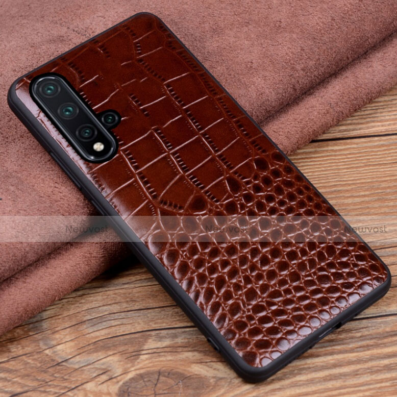 Soft Luxury Leather Snap On Case Cover R04 for Huawei Nova 5 Brown