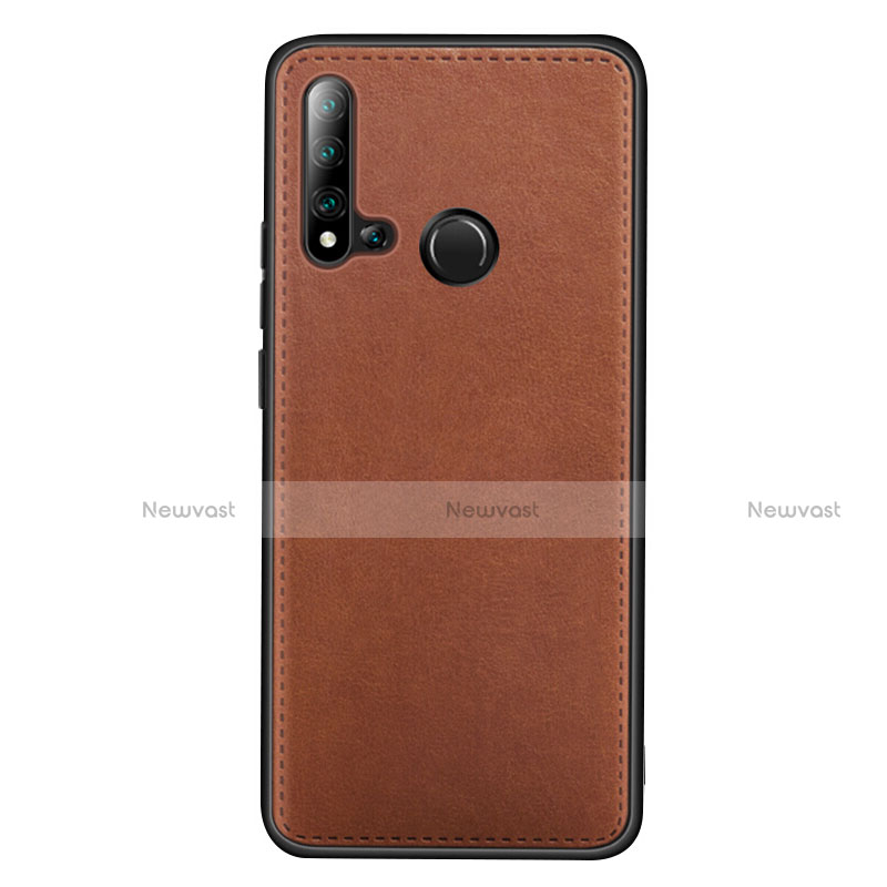 Soft Luxury Leather Snap On Case Cover R04 for Huawei Nova 5i Brown