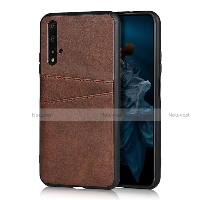 Soft Luxury Leather Snap On Case Cover R04 for Huawei Nova 5T Brown