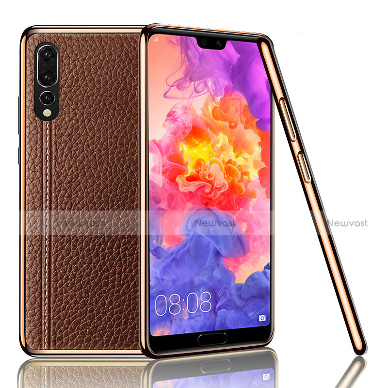 Soft Luxury Leather Snap On Case Cover R04 for Huawei P20 Pro Brown