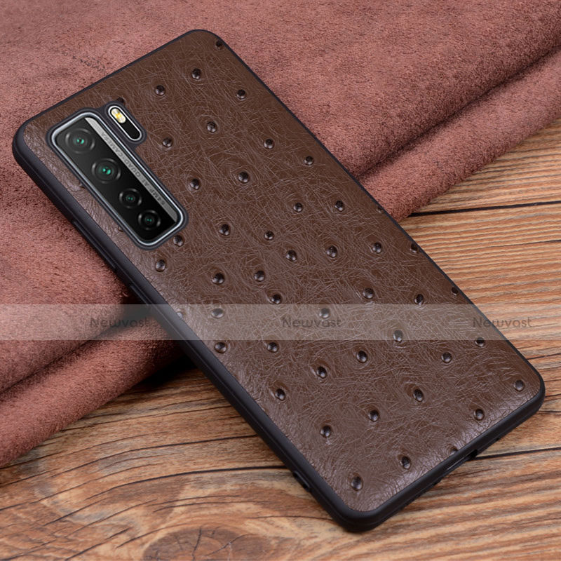 Soft Luxury Leather Snap On Case Cover R04 for Huawei P40 Lite 5G Brown