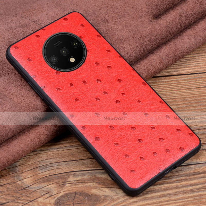 Soft Luxury Leather Snap On Case Cover R04 for OnePlus 7T Red