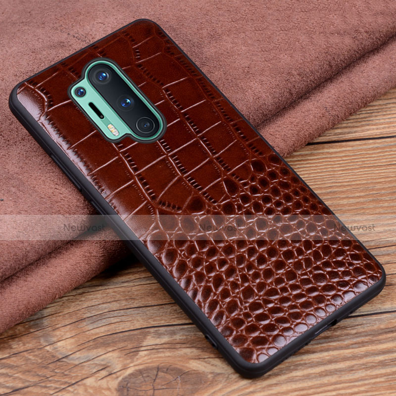 Soft Luxury Leather Snap On Case Cover R04 for OnePlus 8 Pro Brown