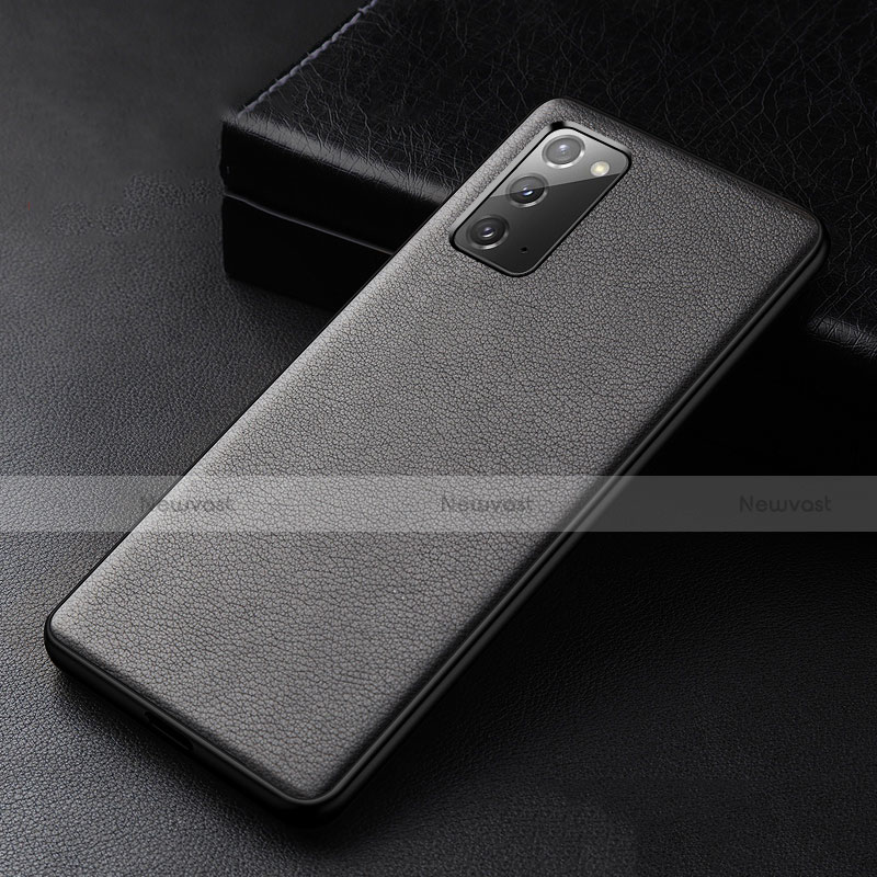 Soft Luxury Leather Snap On Case Cover R04 for Samsung Galaxy Note 20 5G Black