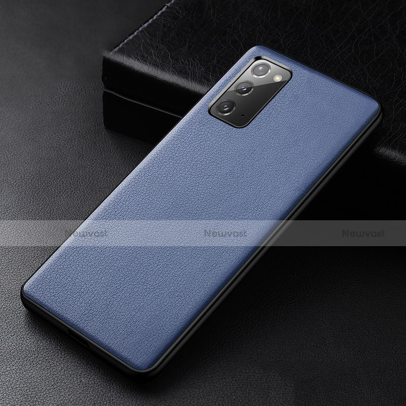 Soft Luxury Leather Snap On Case Cover R04 for Samsung Galaxy Note 20 5G Blue