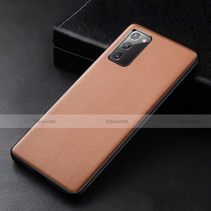 Soft Luxury Leather Snap On Case Cover R04 for Samsung Galaxy Note 20 5G Brown