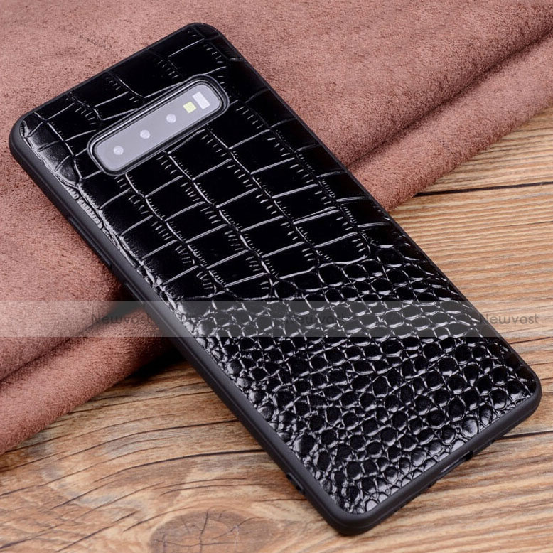 Soft Luxury Leather Snap On Case Cover R04 for Samsung Galaxy S10 5G Black