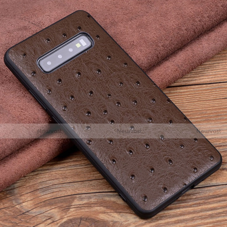 Soft Luxury Leather Snap On Case Cover R04 for Samsung Galaxy S10 Plus Brown