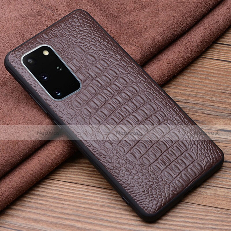 Soft Luxury Leather Snap On Case Cover R04 for Samsung Galaxy S20 Plus Brown