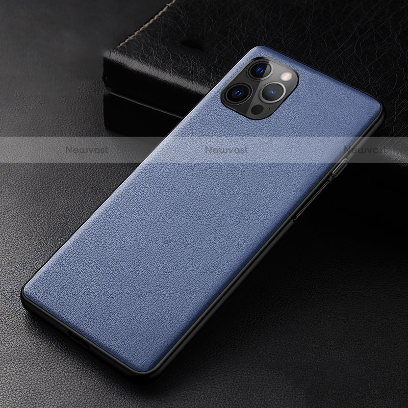 Soft Luxury Leather Snap On Case Cover R05 for Apple iPhone 12 Pro Blue