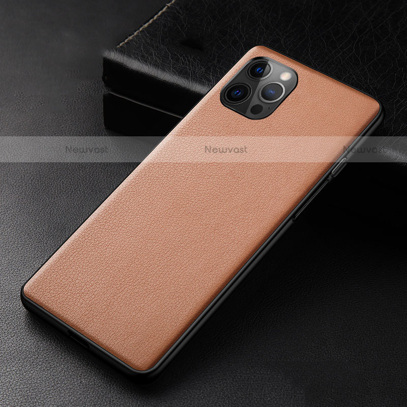 Soft Luxury Leather Snap On Case Cover R05 for Apple iPhone 12 Pro Brown