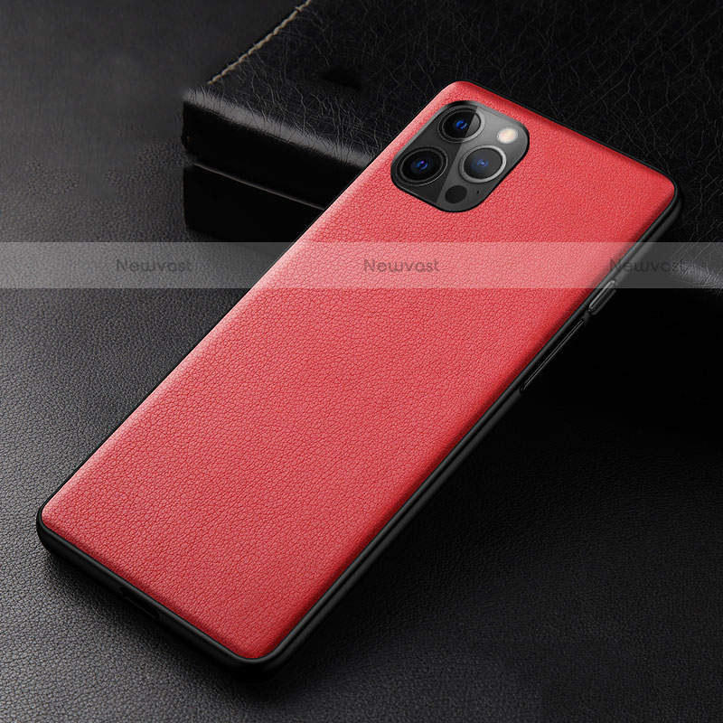 Soft Luxury Leather Snap On Case Cover R05 for Apple iPhone 12 Pro Red