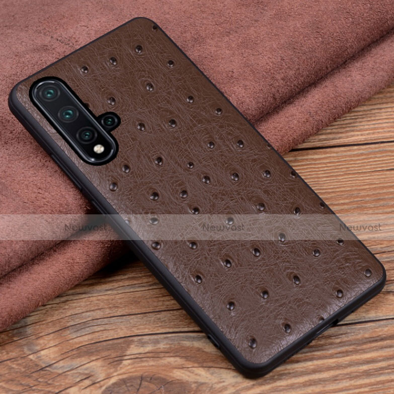 Soft Luxury Leather Snap On Case Cover R05 for Huawei Nova 5 Brown