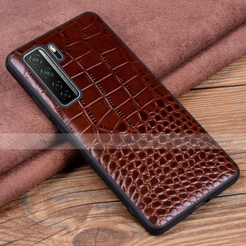 Soft Luxury Leather Snap On Case Cover R05 for Huawei Nova 7 SE 5G Brown