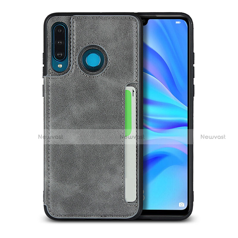 Soft Luxury Leather Snap On Case Cover R05 for Huawei P30 Lite Gray