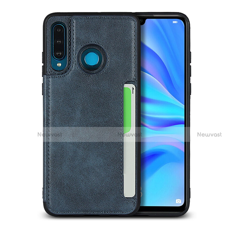 Soft Luxury Leather Snap On Case Cover R05 for Huawei P30 Lite New Edition Blue