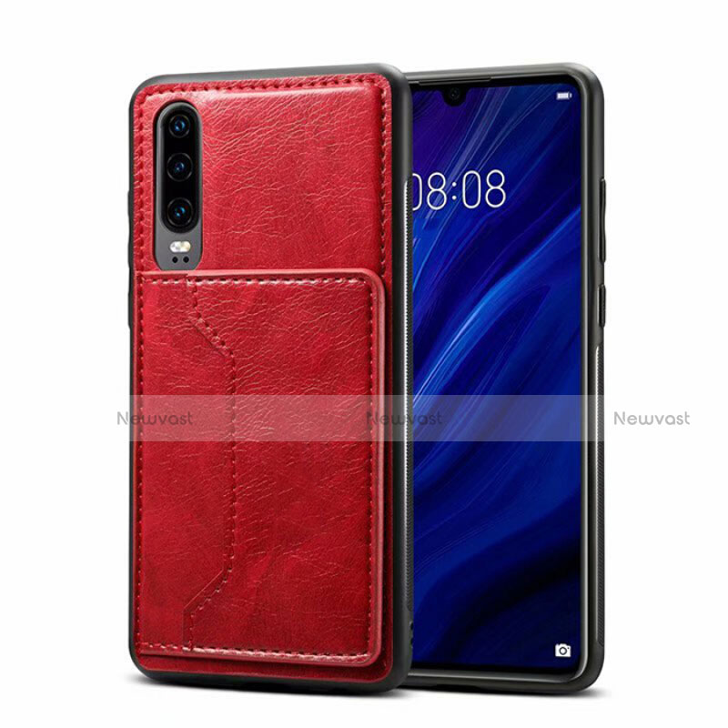 Soft Luxury Leather Snap On Case Cover R05 for Huawei P30 Red