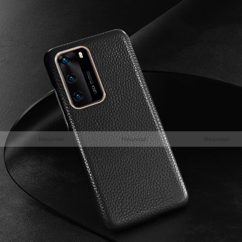 Soft Luxury Leather Snap On Case Cover R05 for Huawei P40 Black