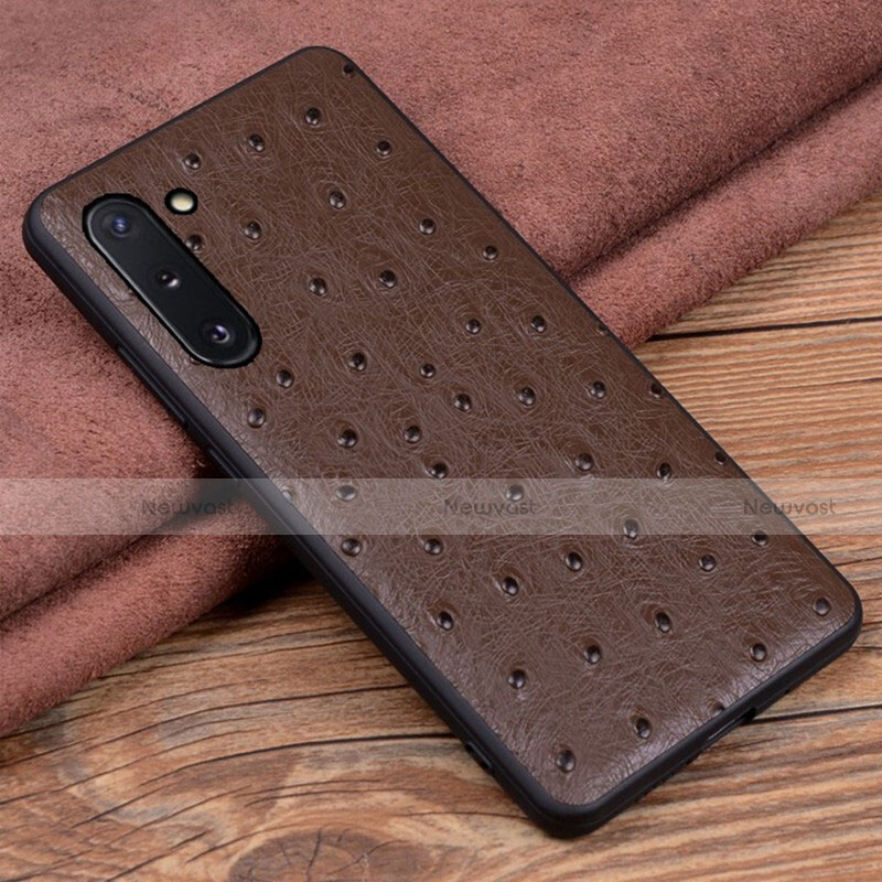 Soft Luxury Leather Snap On Case Cover R05 for Samsung Galaxy Note 10 Brown