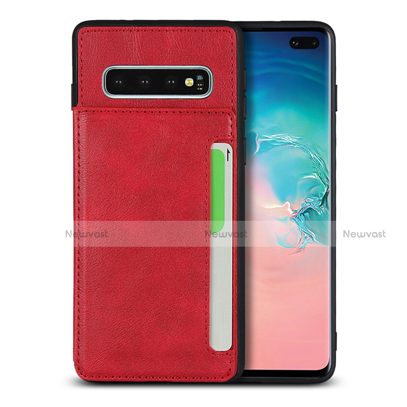 Soft Luxury Leather Snap On Case Cover R05 for Samsung Galaxy S10 Plus Red