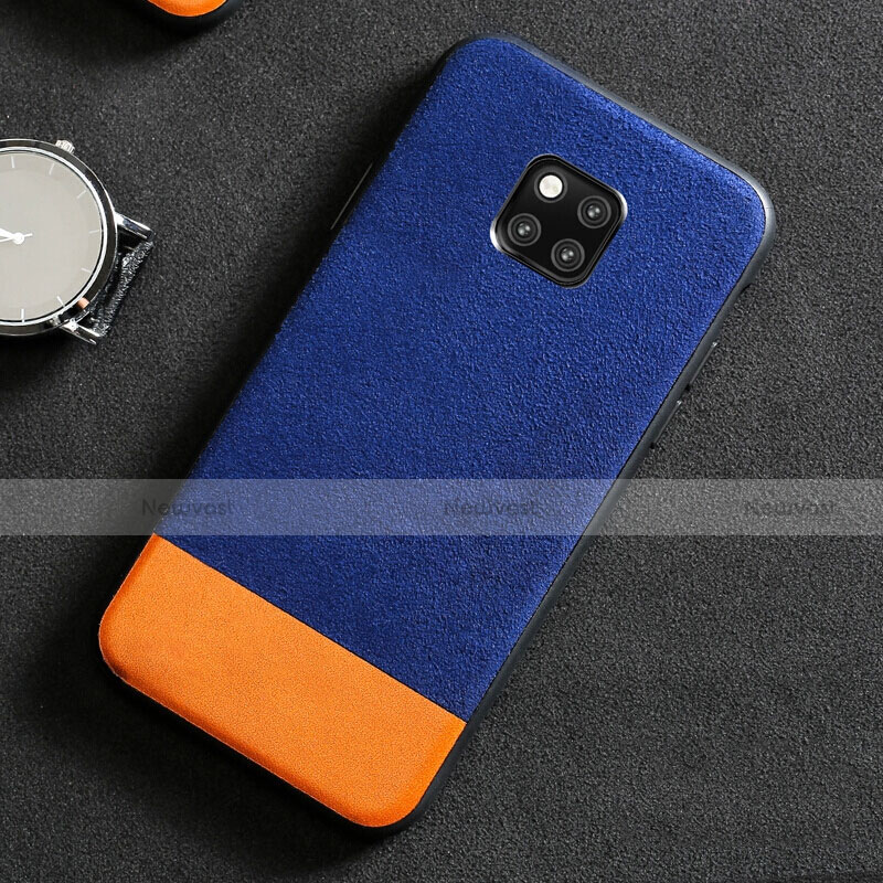 Soft Luxury Leather Snap On Case Cover R06 for Huawei Mate 20 Pro Blue