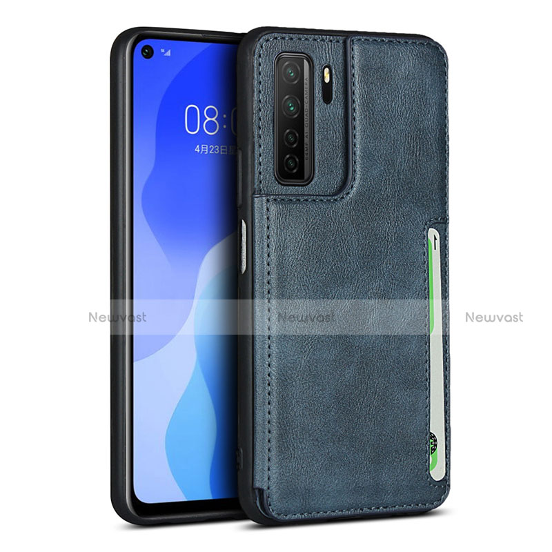 Soft Luxury Leather Snap On Case Cover R06 for Huawei Nova 7 SE 5G Blue