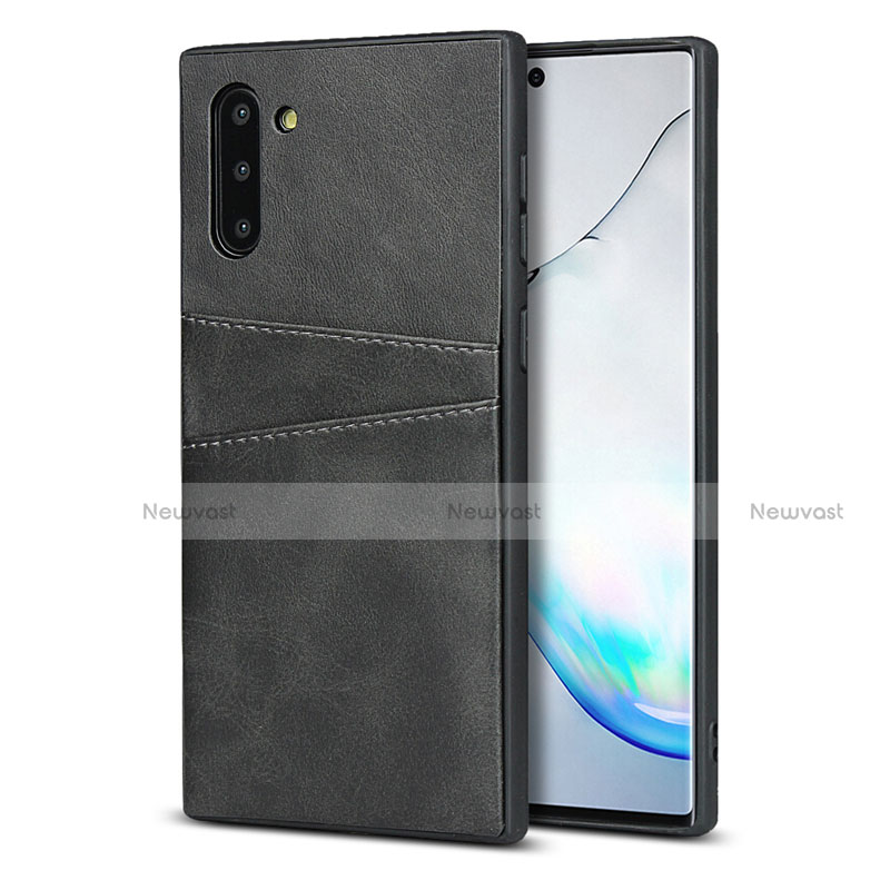 Soft Luxury Leather Snap On Case Cover R06 for Samsung Galaxy Note 10 Black