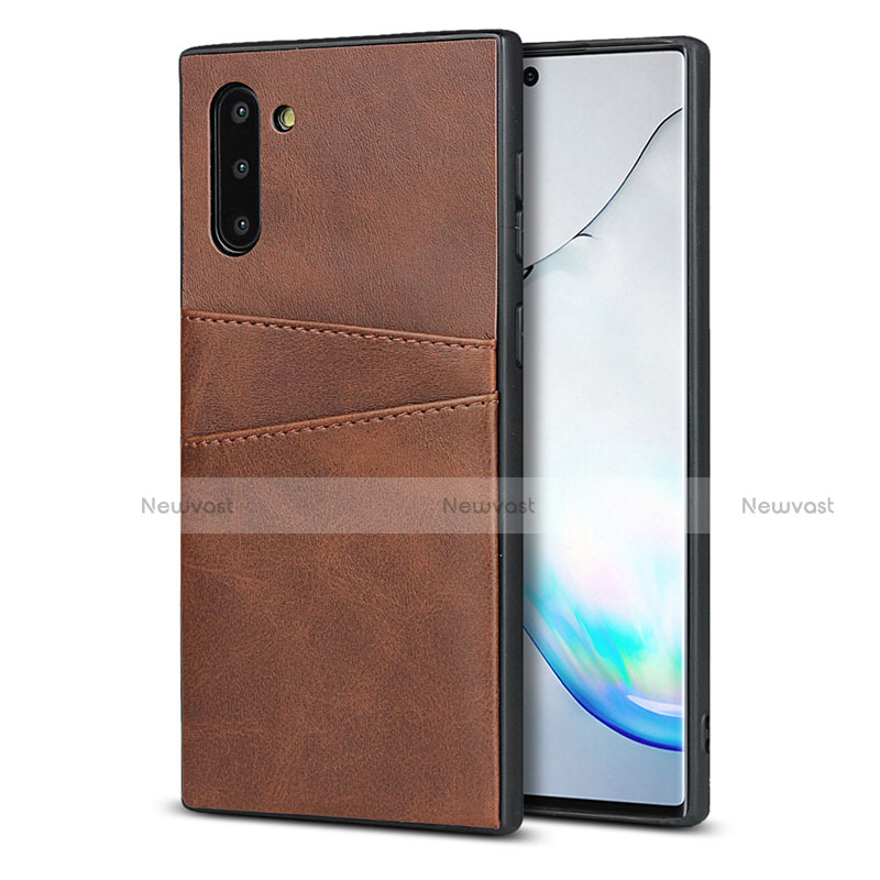 Soft Luxury Leather Snap On Case Cover R06 for Samsung Galaxy Note 10 Brown