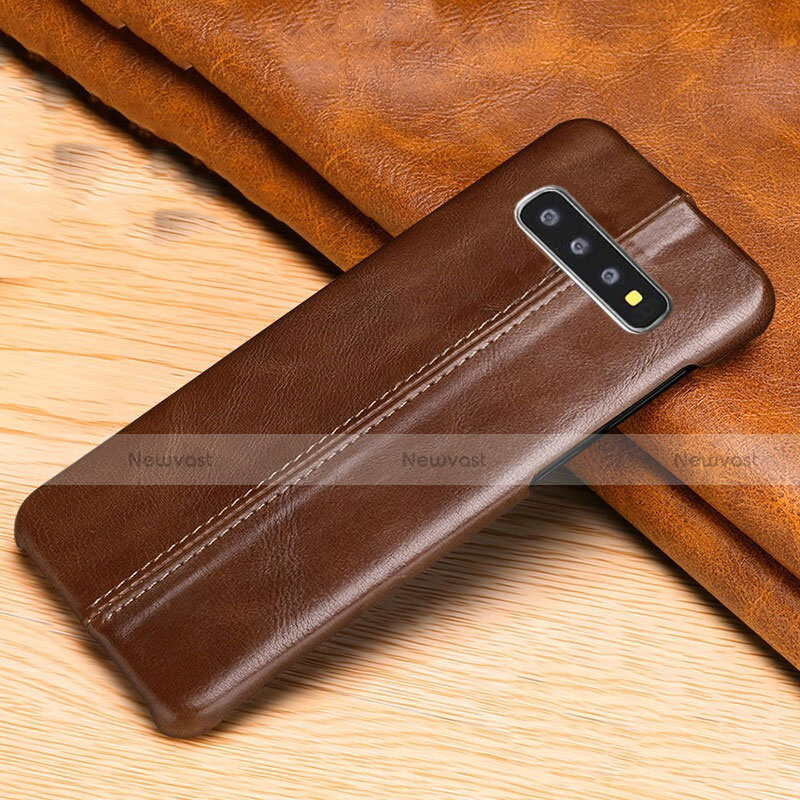 Soft Luxury Leather Snap On Case Cover R06 for Samsung Galaxy S10 Brown