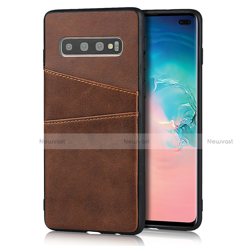 Soft Luxury Leather Snap On Case Cover R06 for Samsung Galaxy S10 Plus Brown