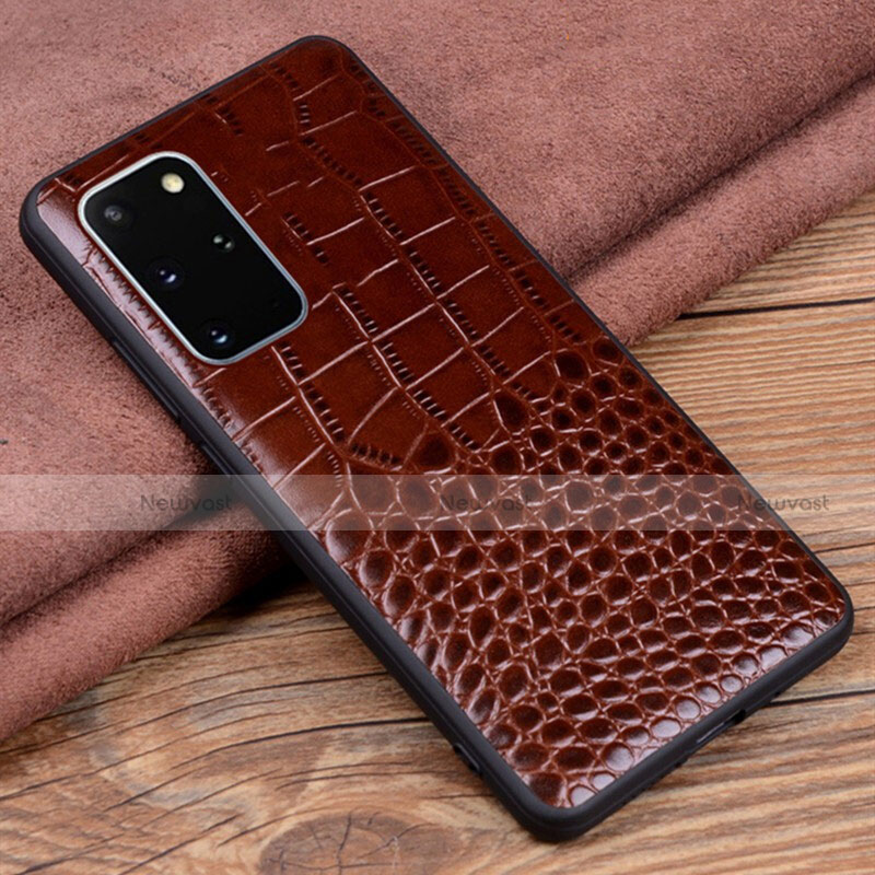 Soft Luxury Leather Snap On Case Cover R06 for Samsung Galaxy S20 Plus Brown