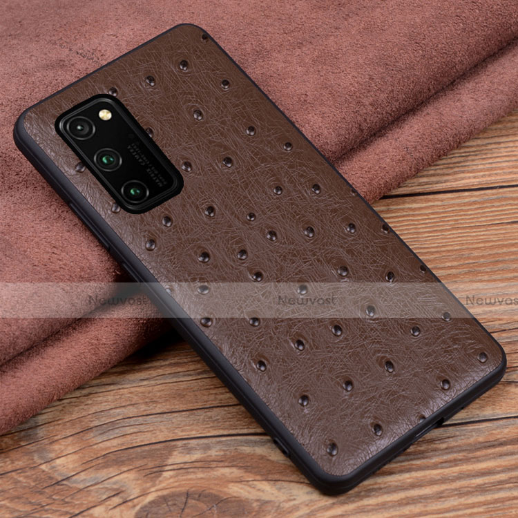 Soft Luxury Leather Snap On Case Cover R07 for Huawei Honor V30 5G Brown