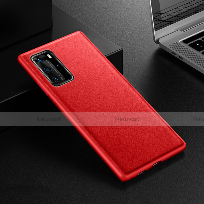 Soft Luxury Leather Snap On Case Cover R07 for Huawei P40 Pro Red