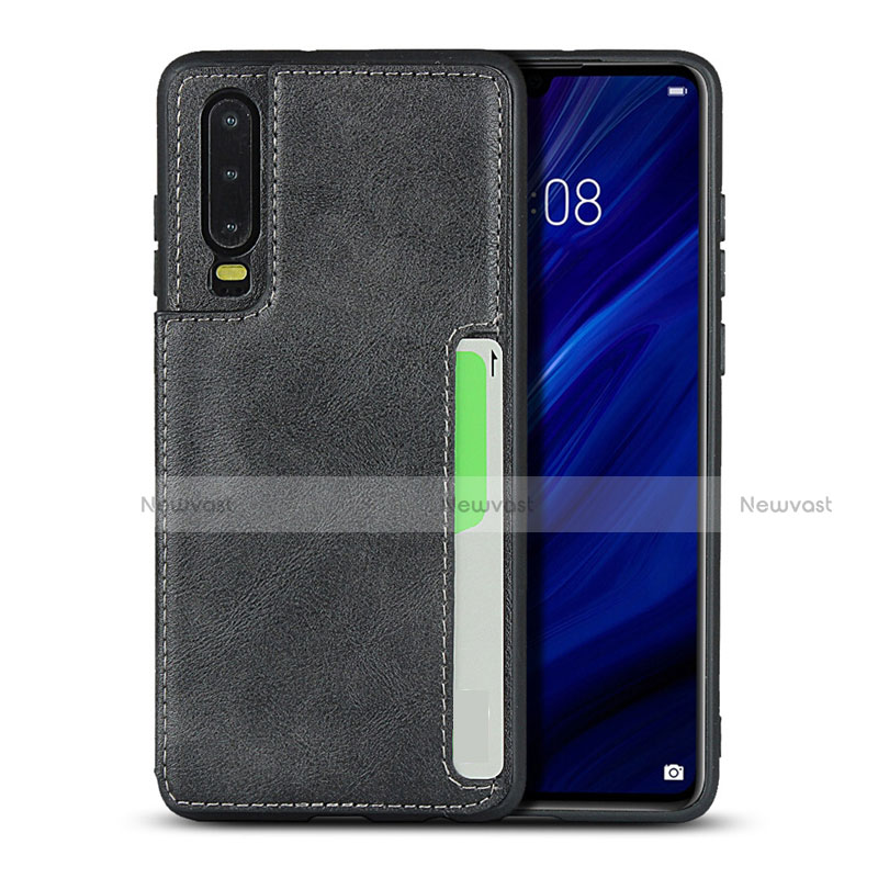 Soft Luxury Leather Snap On Case Cover R08 for Huawei P30 Black