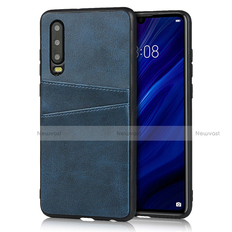 Soft Luxury Leather Snap On Case Cover R09 for Huawei P30 Blue