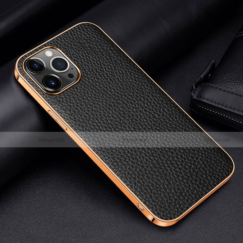 Soft Luxury Leather Snap On Case Cover S01 for Apple iPhone 13 Pro Black