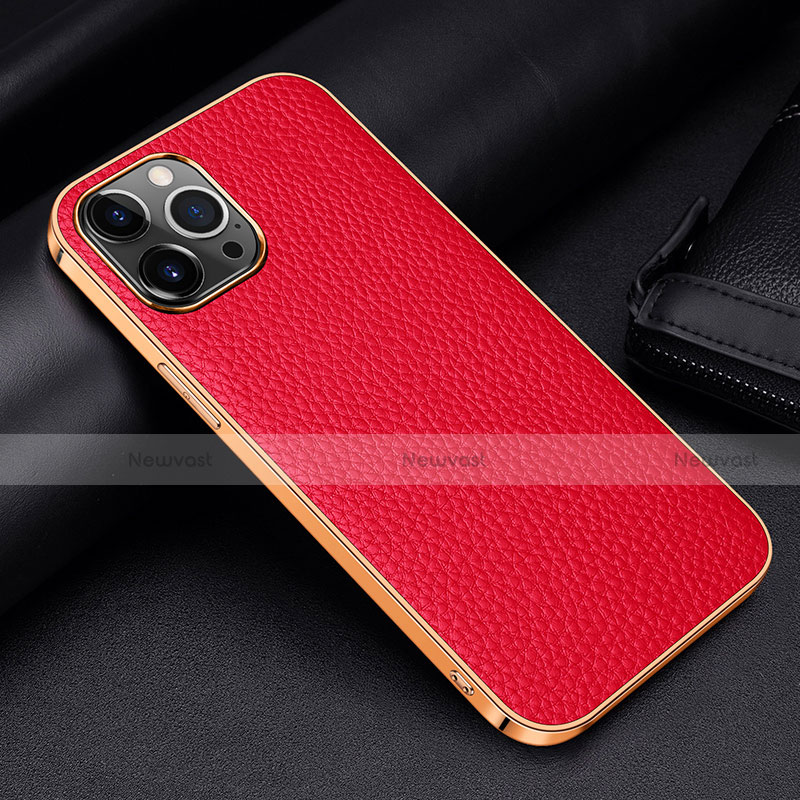 Soft Luxury Leather Snap On Case Cover S01 for Apple iPhone 13 Pro Max Red