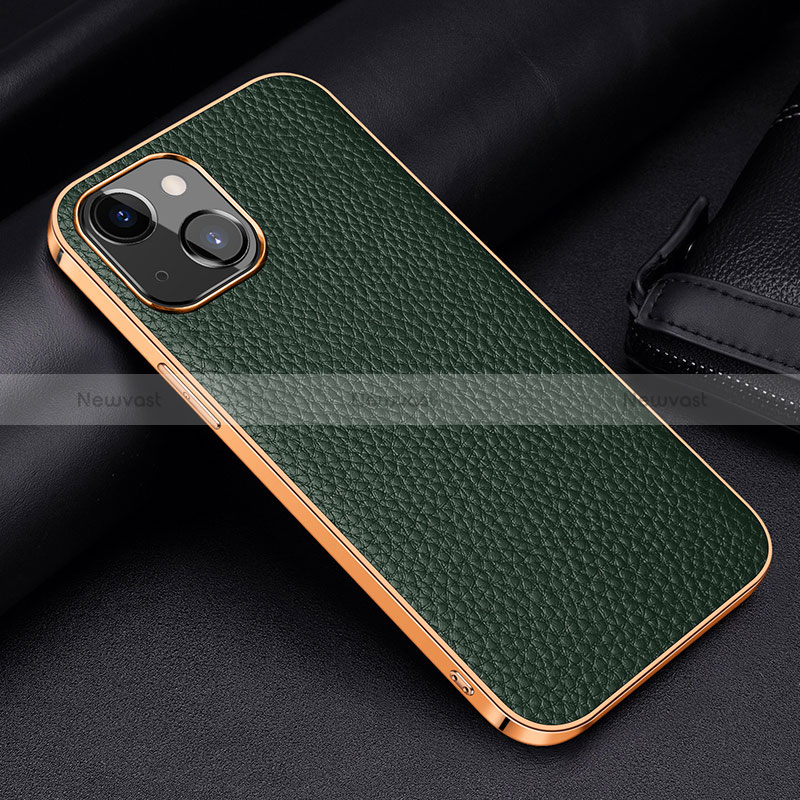 Soft Luxury Leather Snap On Case Cover S01 for Apple iPhone 15 Green